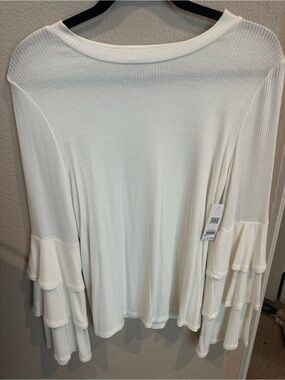 Nordstrom Cream Ribbed Bell-Sleeve Tunic Top